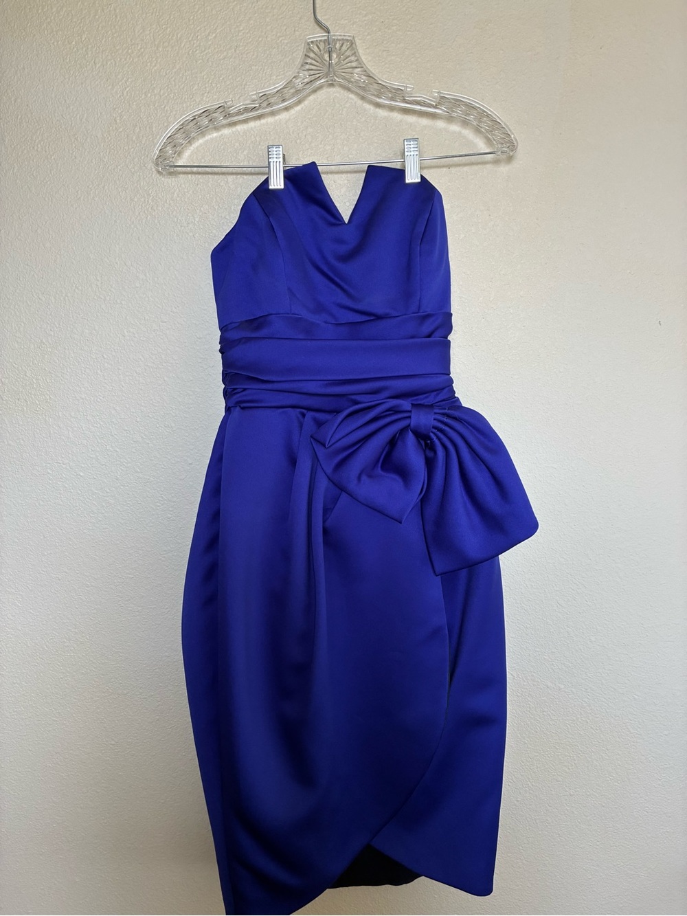 Strapless Royal Blue Bow Sheath Dress
